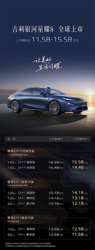 吉利银河星耀8 EM中大型轿车，超值首选，仅售11.58万元起