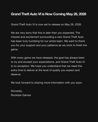 GTA 6游戏发布延期至明年