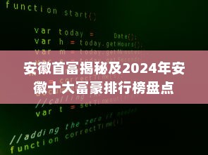 安徽首富揭秘及2024年安徽十大富豪排行榜盘点